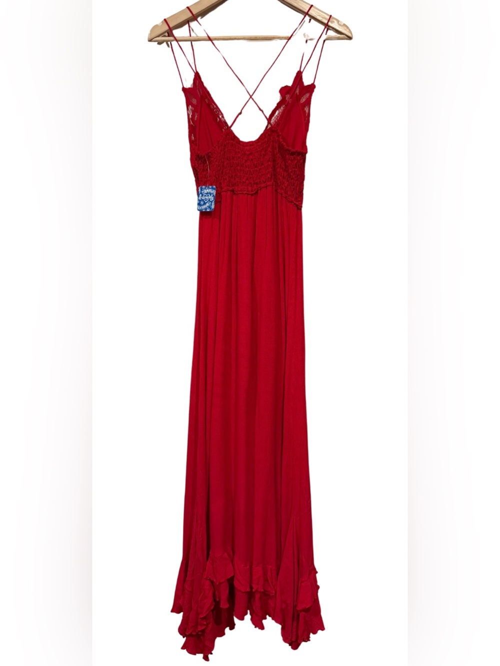 Free People FP One Adella Maxi Slip Dress Red Size S Ruffle Lace Floral Romantic - Picture 7 of 10